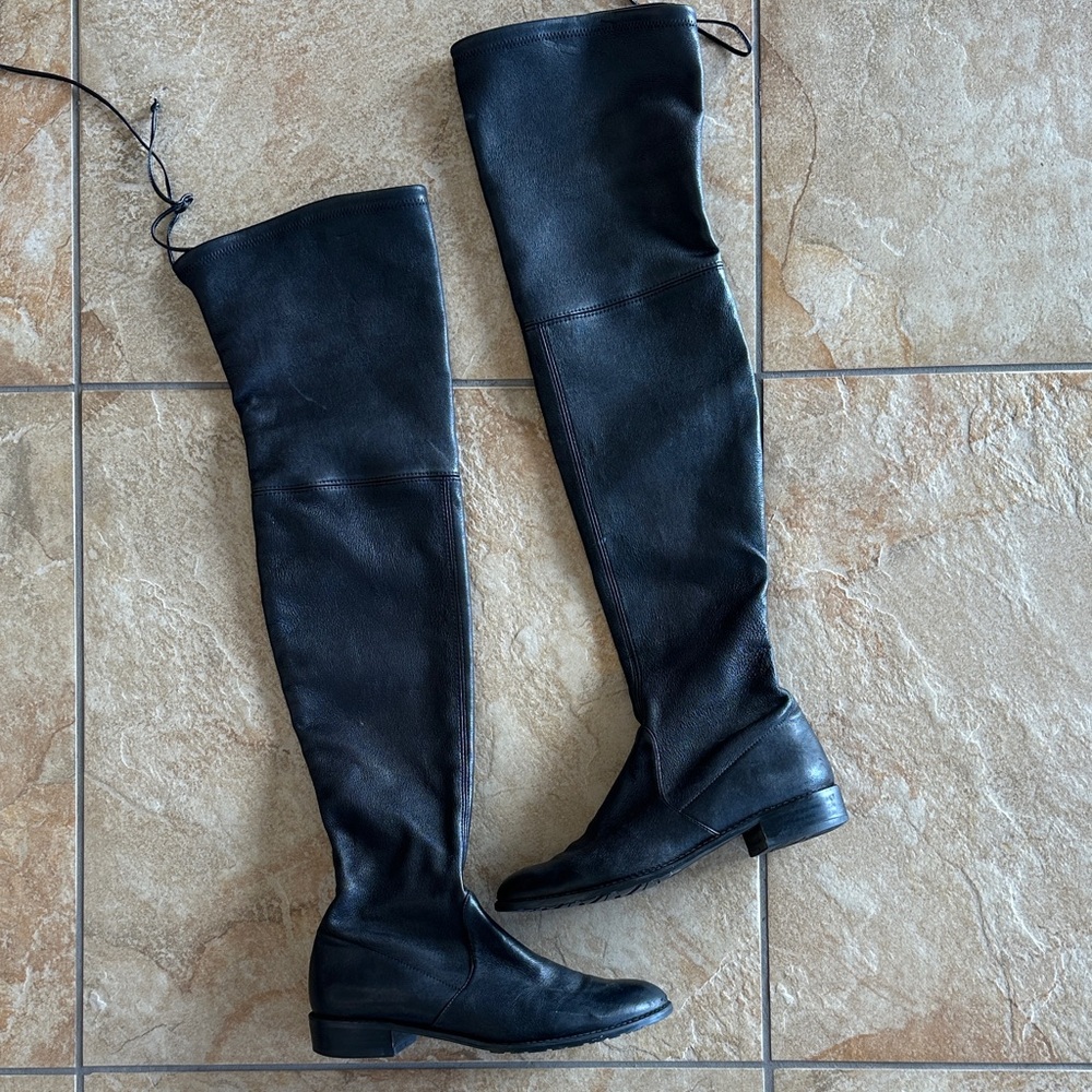 Stuart Weitzman Black Over-the-Knee Leather Boots